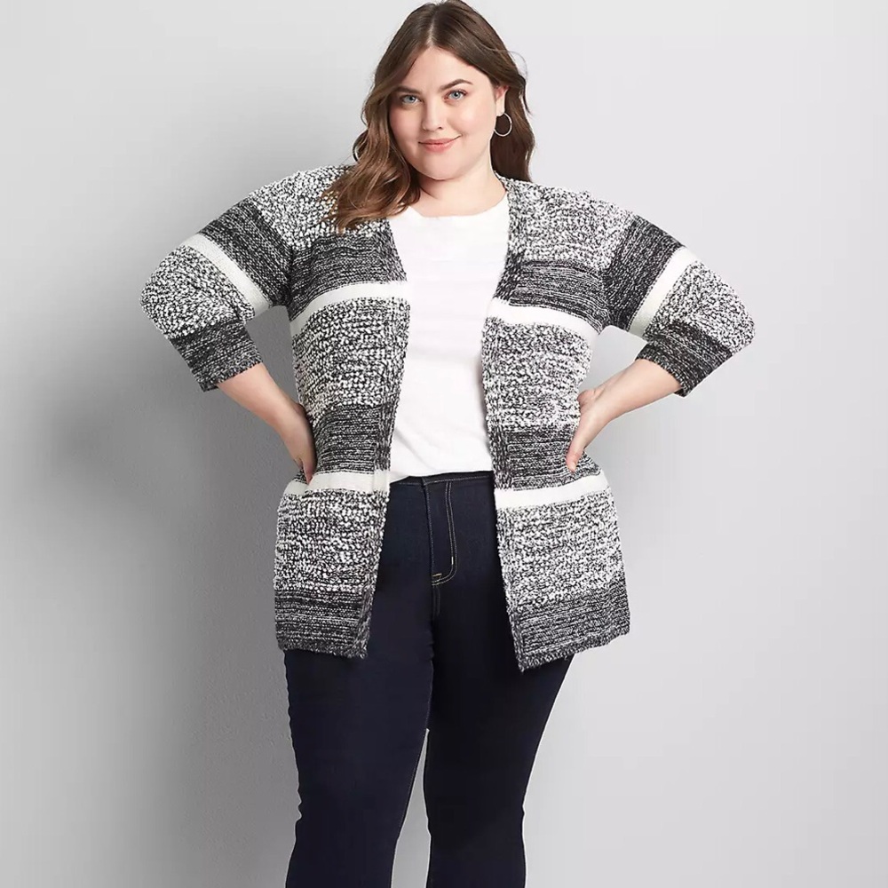 Lane Bryant Striped Cardigan Open front. 3/4 sleeves. Sweater knit tunic 18 / 20